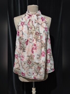 LOFT Floral Halter Neck Blouse - Pink and Gold